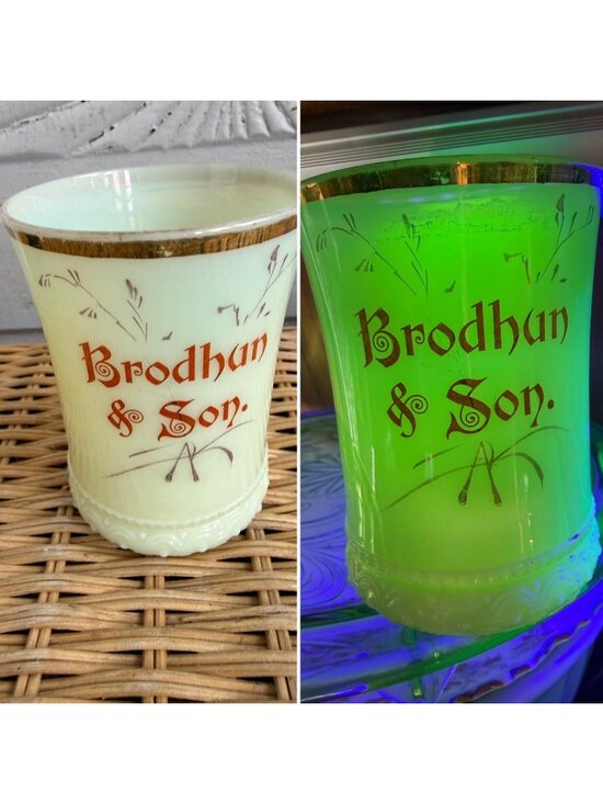 Heisey Other - Antique Heisey Custard Glass Tumbler Uranium Advertising Brodhun & Son